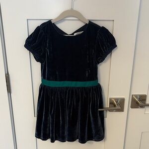 Elegant Velvet Kids Dress - Navy and Green